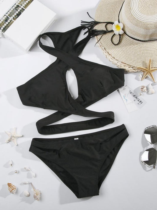 maillot de bain noir croisé devant